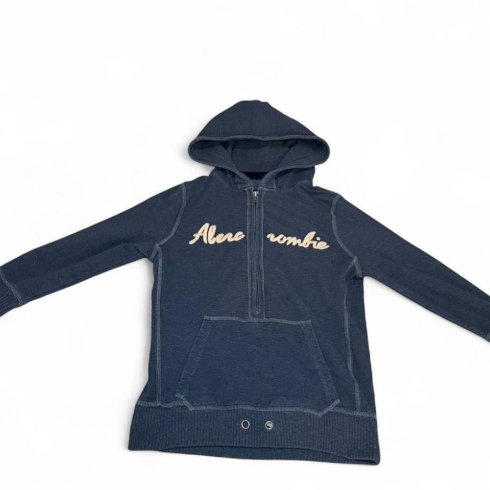 Abercrombie & Fitch Hoodie Navy Blue Large Y2K Vintage Preppy Casual Quarter Zip